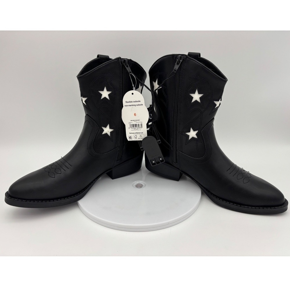 NEW WOMEN'S COWBOY BOOT Western Black Star Festival Cowgirl Ankle Pointed Boho6 - Picture 9 of 10